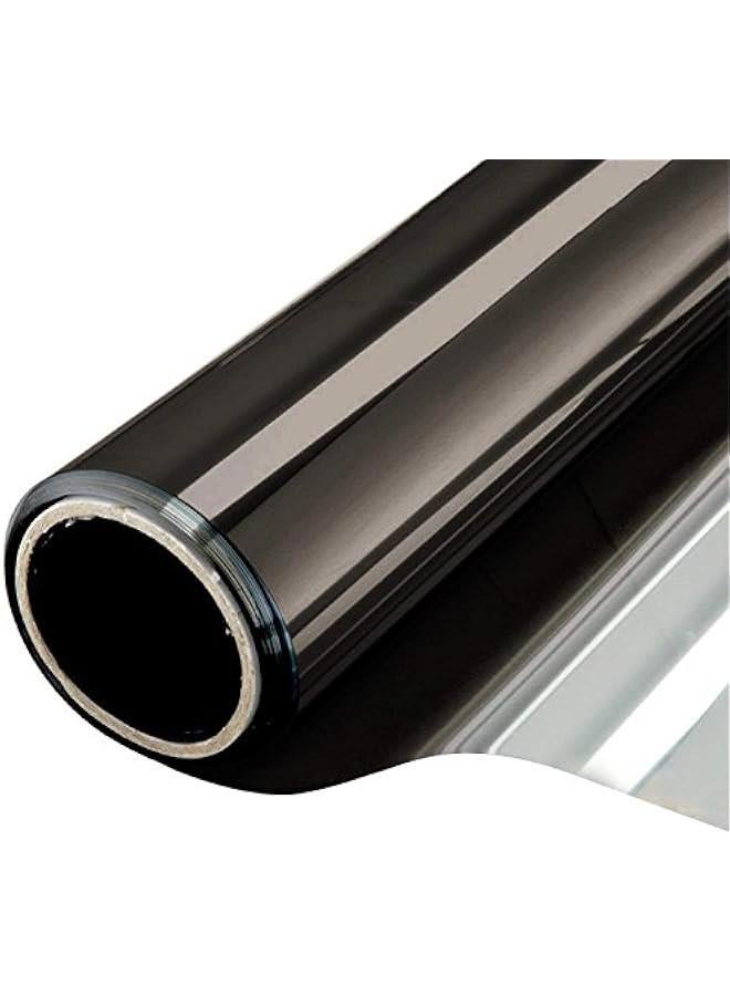WPCTEV Window Film One Way Mirror Film Daytime Privacy Static Non-Adhesive Decorative Heat Control Anti UV Window Tint for Home and Office Black Silver 6 Mil 17.5 Inch x 6.5 Feet - Image 1